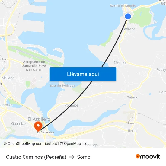 Cuatro Caminos (Pedreña) to Somo map
