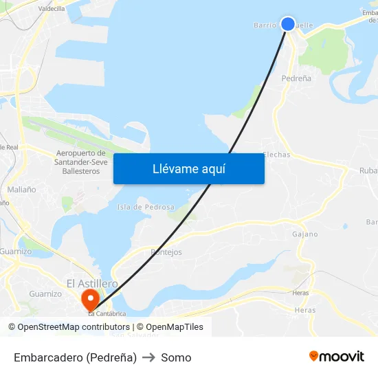 Embarcadero (Pedreña) to Somo map