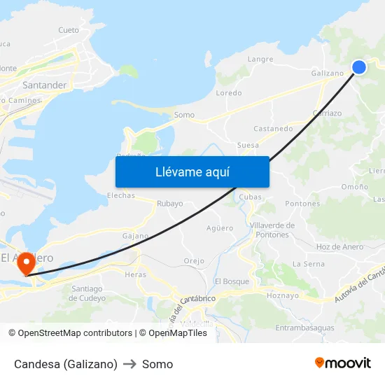 Candesa (Galizano) to Somo map
