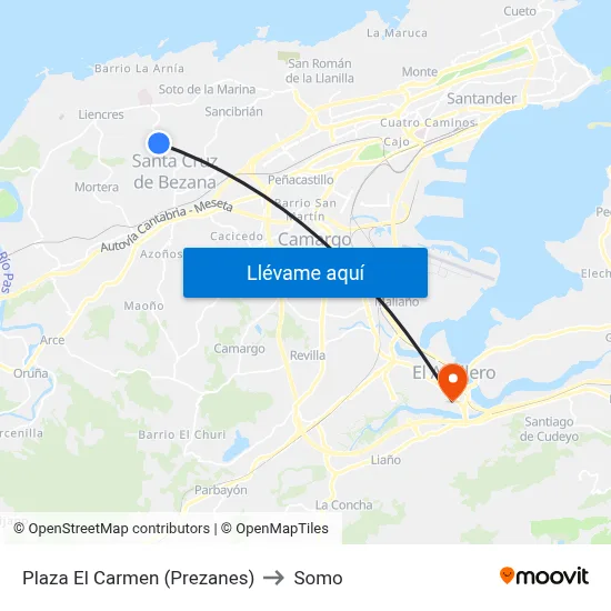 Plaza El Carmen (Prezanes) to Somo map