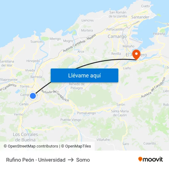 Rufino Peón - Universidad to Somo map