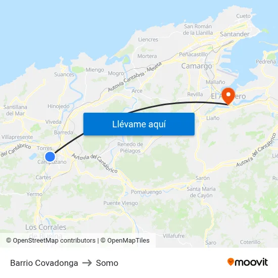 Barrio Covadonga to Somo map