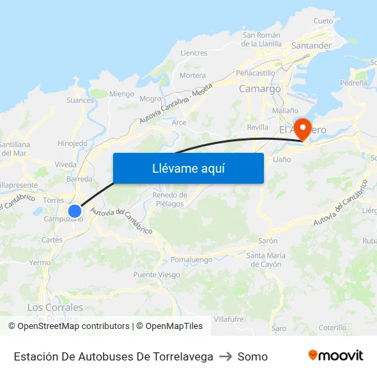 Estación De Autobuses De Torrelavega to Somo map