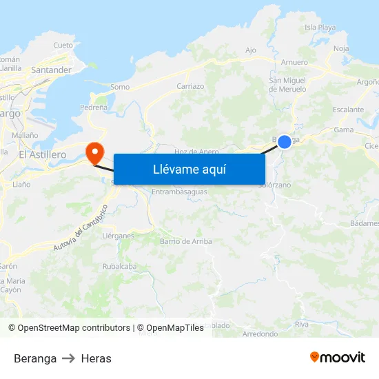 Beranga to Heras map