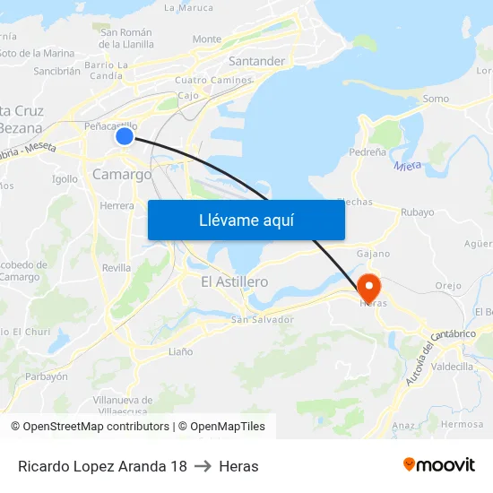Ricardo Lopez Aranda 18 to Heras map