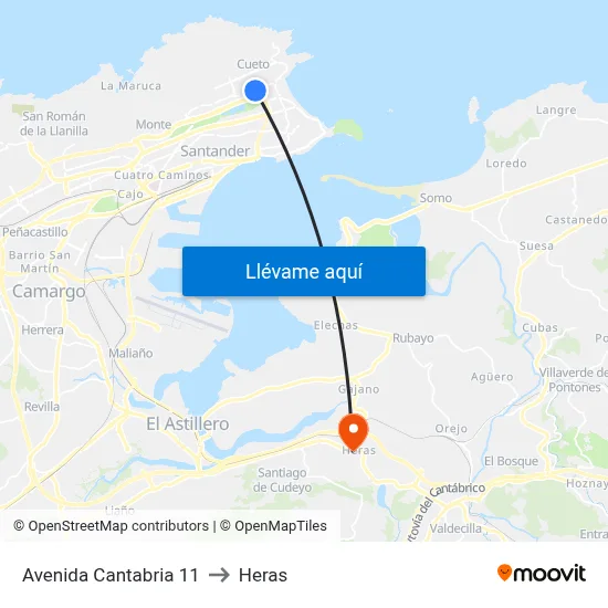 Avenida Cantabria 11 to Heras map