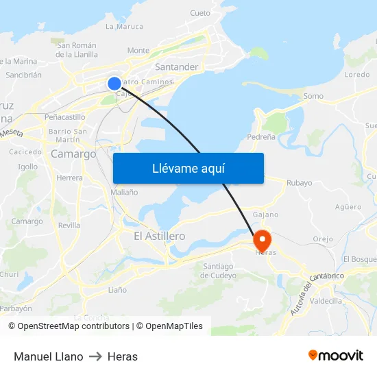 Manuel Llano to Heras map