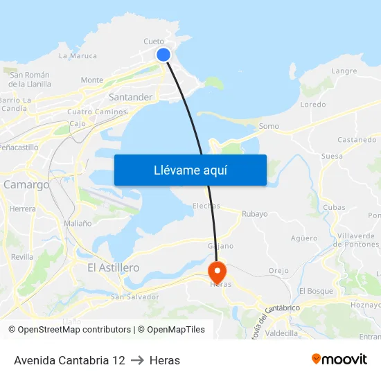 Avenida Cantabria 12 to Heras map
