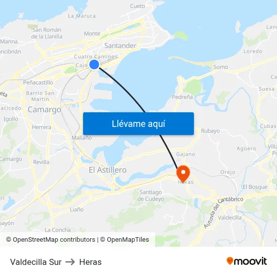 Valdecilla Sur to Heras map