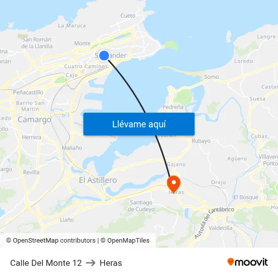 Calle Del Monte 12 to Heras map