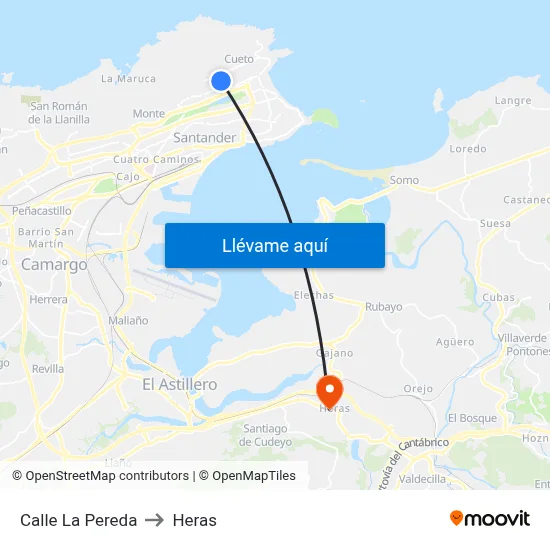 Calle La Pereda to Heras map