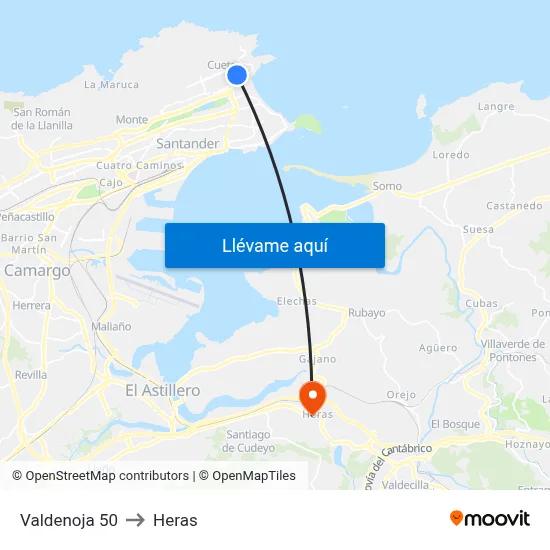 Valdenoja 50 to Heras map