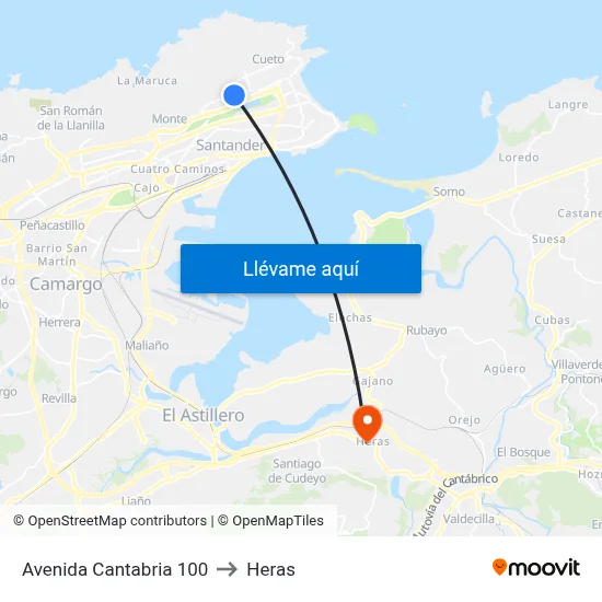 Avenida Cantabria 100 to Heras map