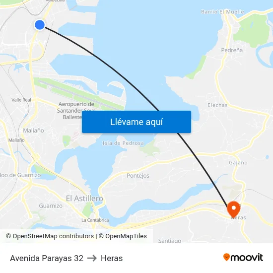 Avenida Parayas 32 to Heras map