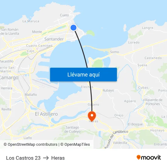 Los Castros 23 to Heras map