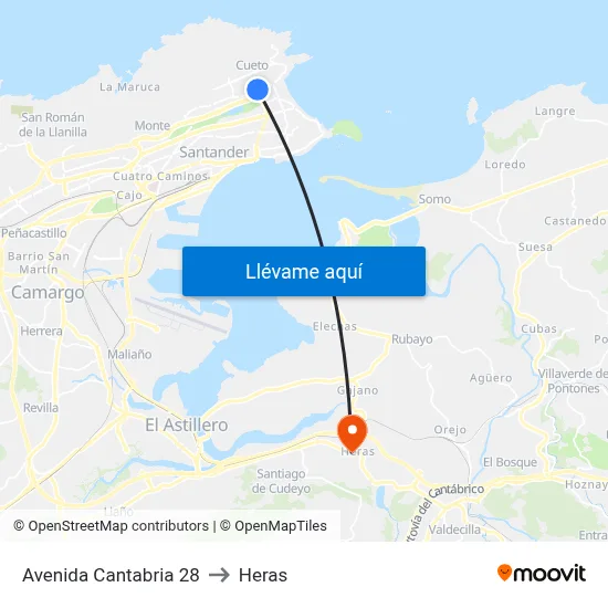 Avenida Cantabria 28 to Heras map
