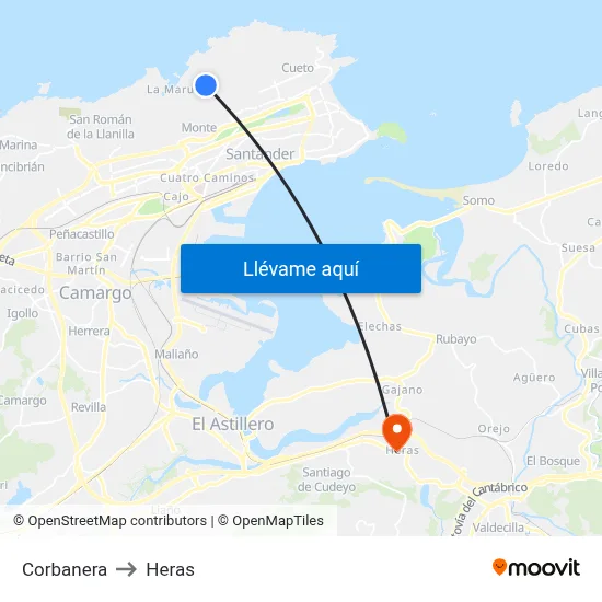 Corbanera to Heras map