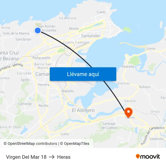 Virgen Del Mar 18 to Heras map