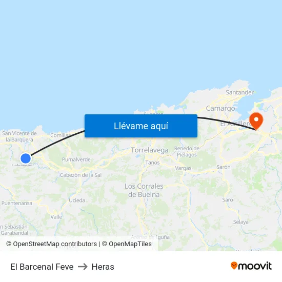 El Barcenal Feve to Heras map