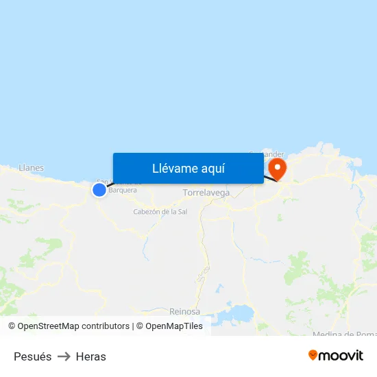 Pesués to Heras map
