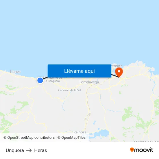 Unquera to Heras map