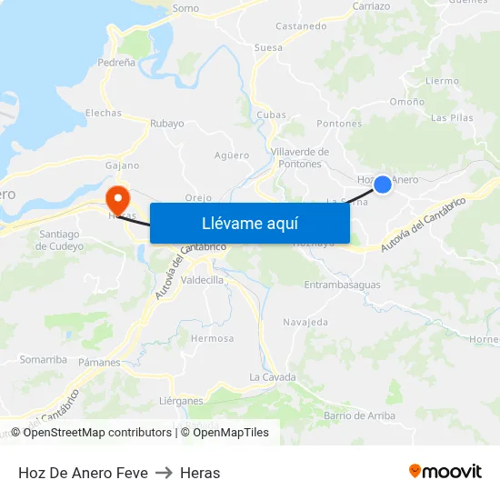 Hoz De Anero Feve to Heras map