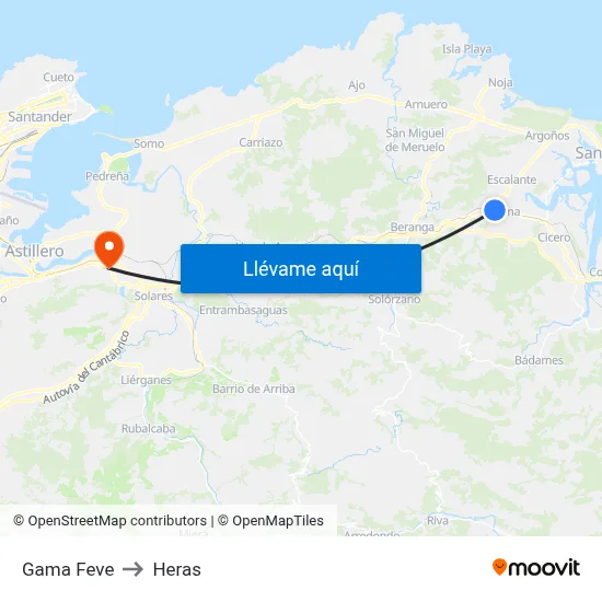 Gama Feve to Heras map