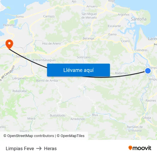 Limpias Feve to Heras map