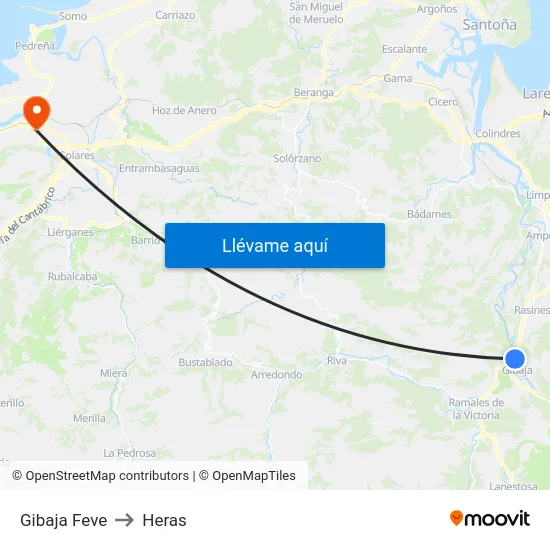 Gibaja Feve to Heras map