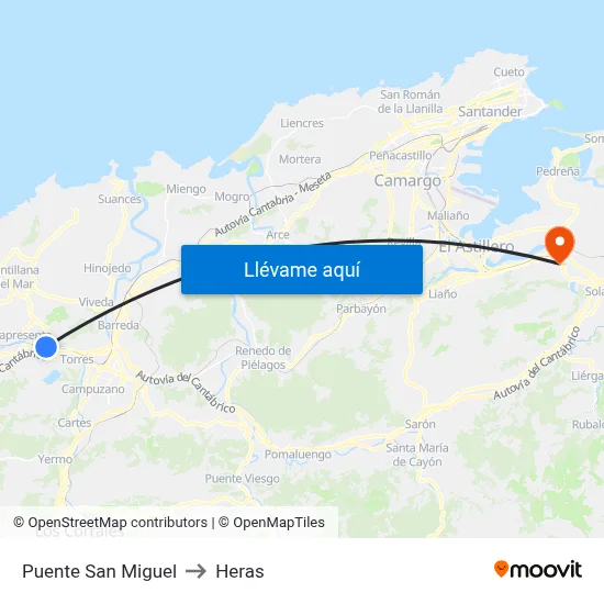 Puente San Miguel to Heras map