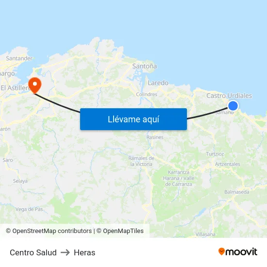 Centro Salud to Heras map
