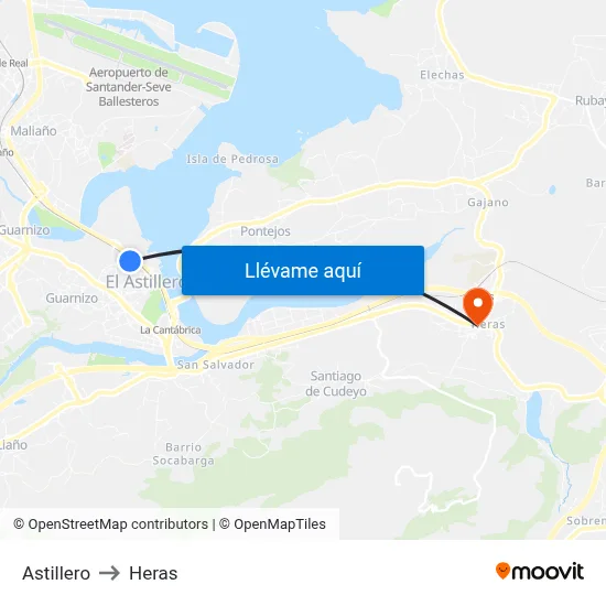 Astillero to Heras map