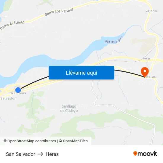San Salvador to Heras map