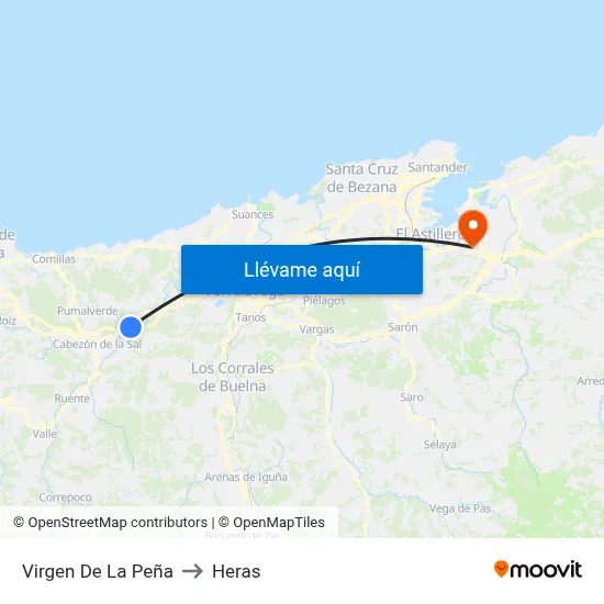 Virgen De La Peña to Heras map