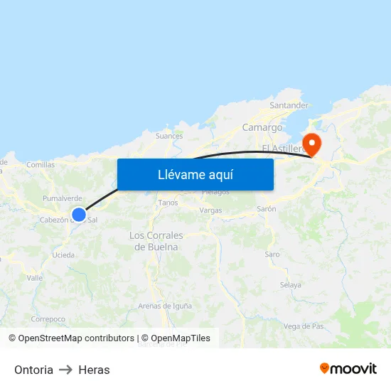 Ontoria to Heras map