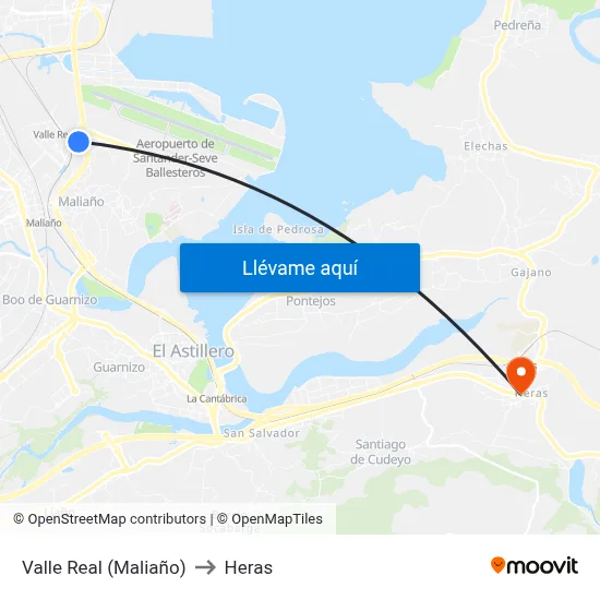 Valle Real (Maliaño) to Heras map