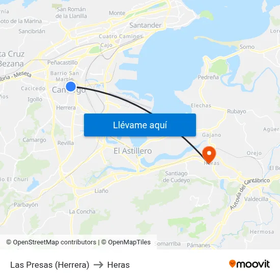 Las Presas (Herrera) to Heras map