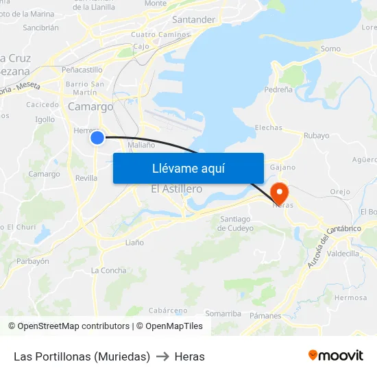 Las Portillonas (Muriedas) to Heras map