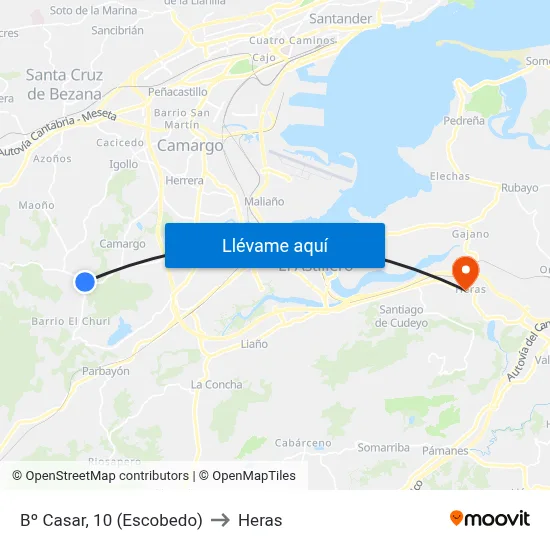 Bº Casar, 10 (Escobedo) to Heras map