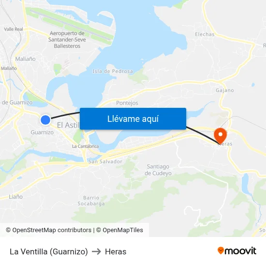 La Ventilla (Guarnizo) to Heras map