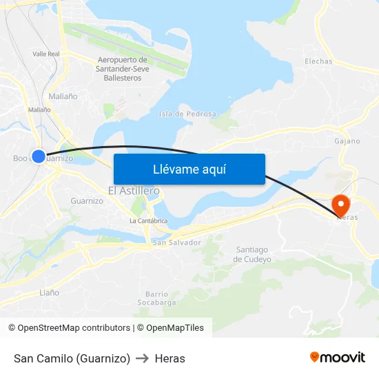 San Camilo (Guarnizo) to Heras map