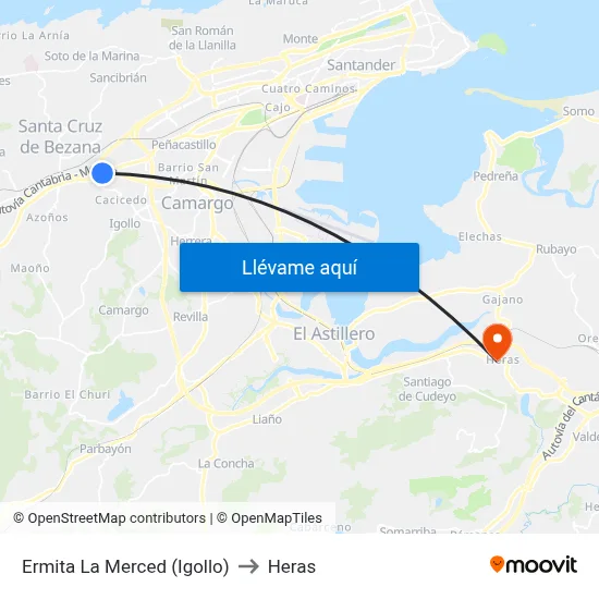 Ermita La Merced (Igollo) to Heras map