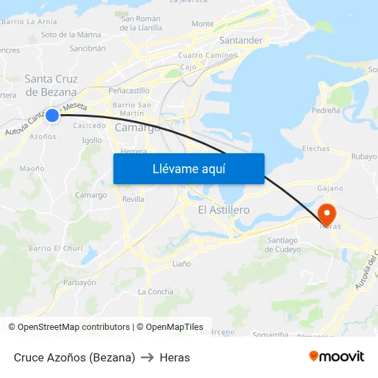 Cruce Azoños (Bezana) to Heras map