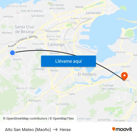 Alto San Mateo (Maoño) to Heras map