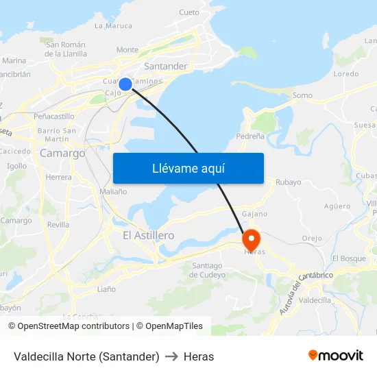 Valdecilla Norte (Santander) to Heras map