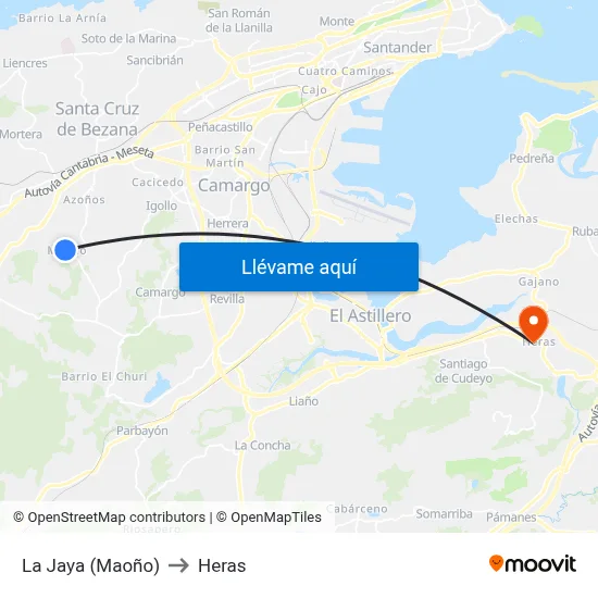 La Jaya (Maoño) to Heras map