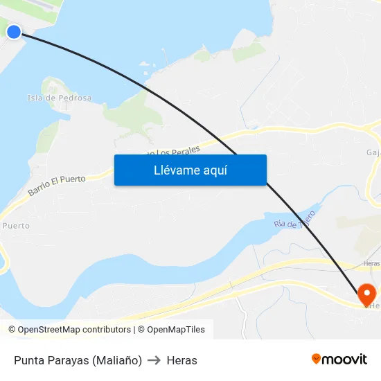 Punta Parayas (Maliaño) to Heras map