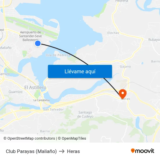 Club Parayas (Maliaño) to Heras map