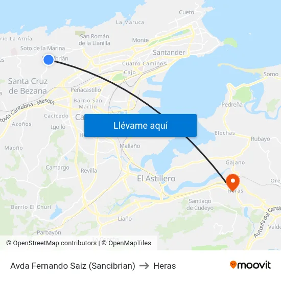Avda Fernando Saiz (Sancibrian) to Heras map