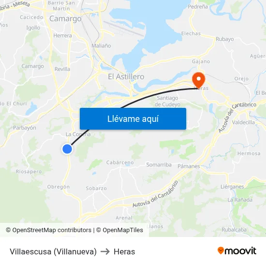 Villaescusa (Villanueva) to Heras map